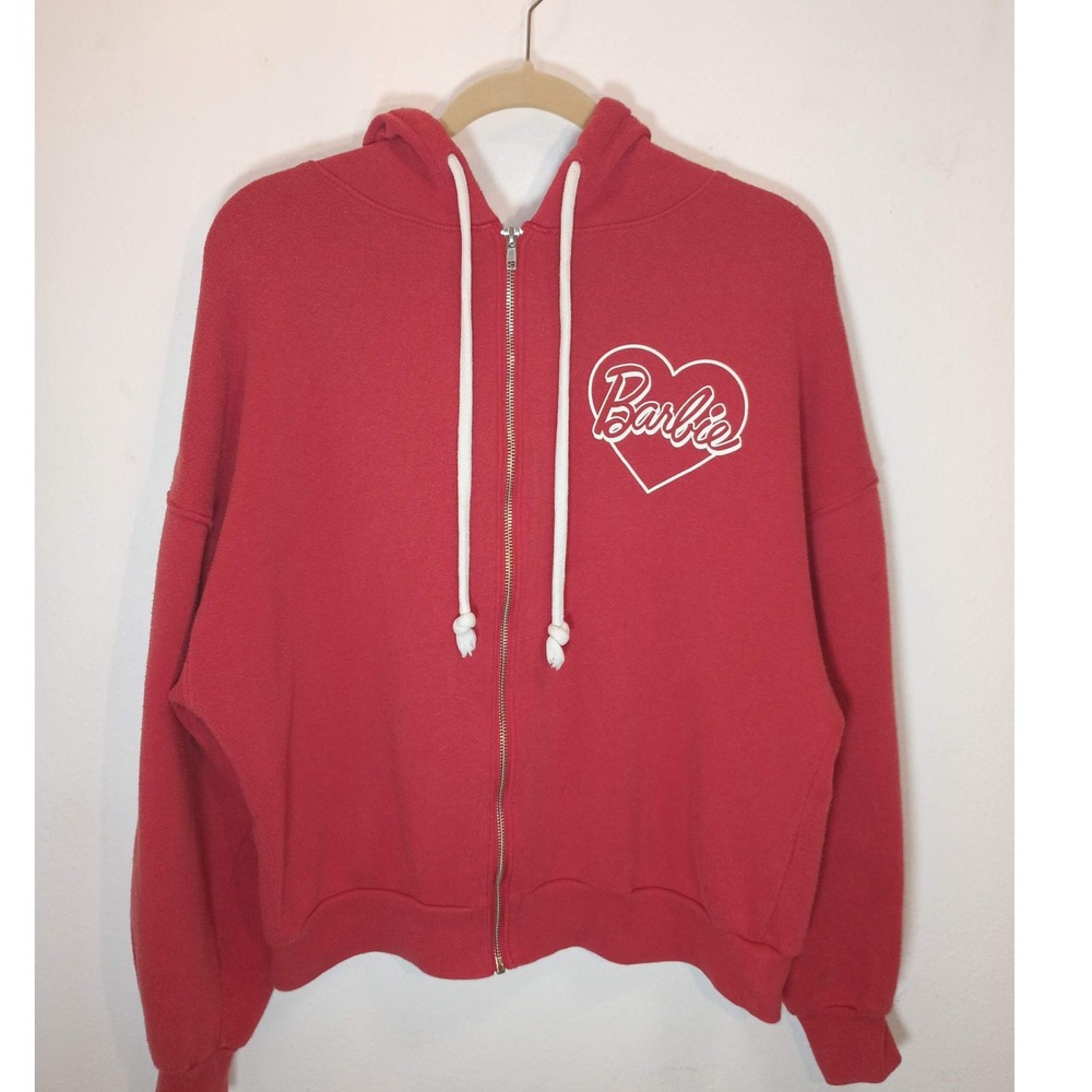 Grayson Social Barbie Red Heart Logo Zip Up Hoodie Sweatshirt Small Casual